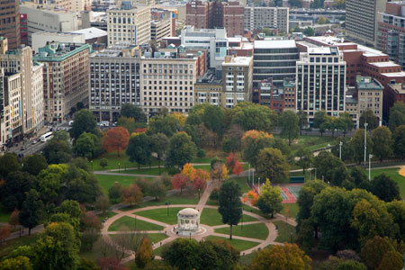 view of the boston commons and emerson college 
