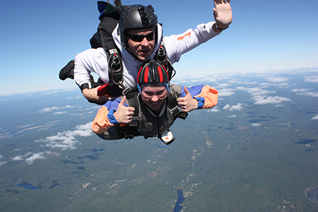 Emerson staffer during a sky dive.