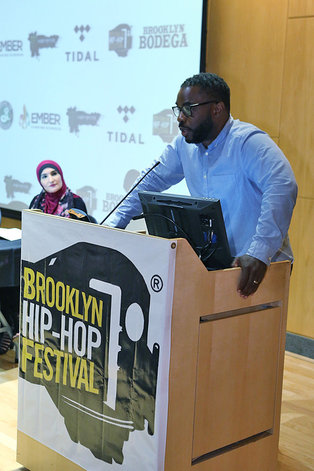 Activist Linda Sarsour and Wes Jackson at Medgar Evers College, 2017