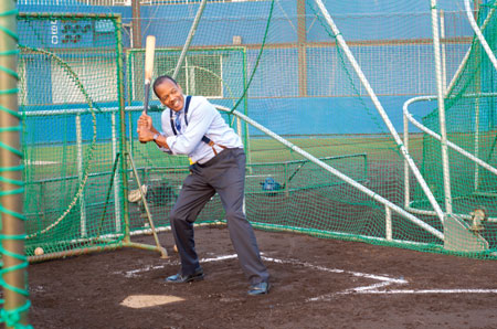 Pelton practices his batting skills